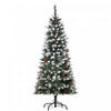 Homcom Flocked Pencil Christmas Tree With Red Berries, Pine Cones, Green