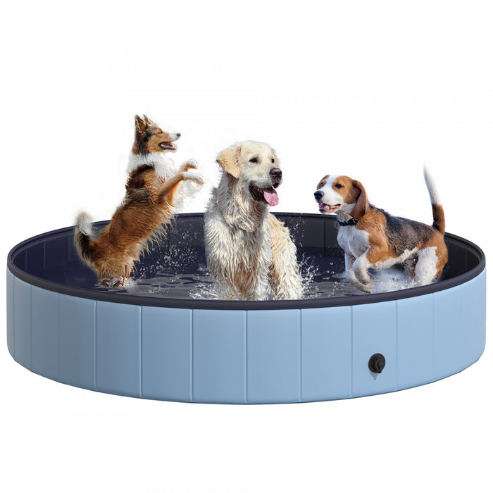 Pawhut Φ63\" Folding Dog Pool For Large Dogs, Portable Pet Kiddie Swimming Pool, Outdoor/indoor Puppy Bath Tub With Nonslip Bottom For Dogs & Cats, Blue