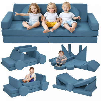Qaba 12-piece Modular Kids Play Couch Building Fort For Playroom Bedroom, Convertible Kids Sofa Foam|Qaba Canape De Jeu Modulaire Pour Enfants 12 Pieces Pour Salle De Jeux, Chambre A Coucher, Canape Co