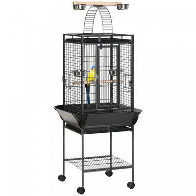 Pawhut 61.5 Inch Bird Cage Parakeet House For Cockatiel With Stand, Pull Out Tray, Play Top, Storage|Pawhut Cage A Oiseaux De 61 Pouces Pour Pinsons, Perruches Avec Support, Plateau Coulissant, Dessus