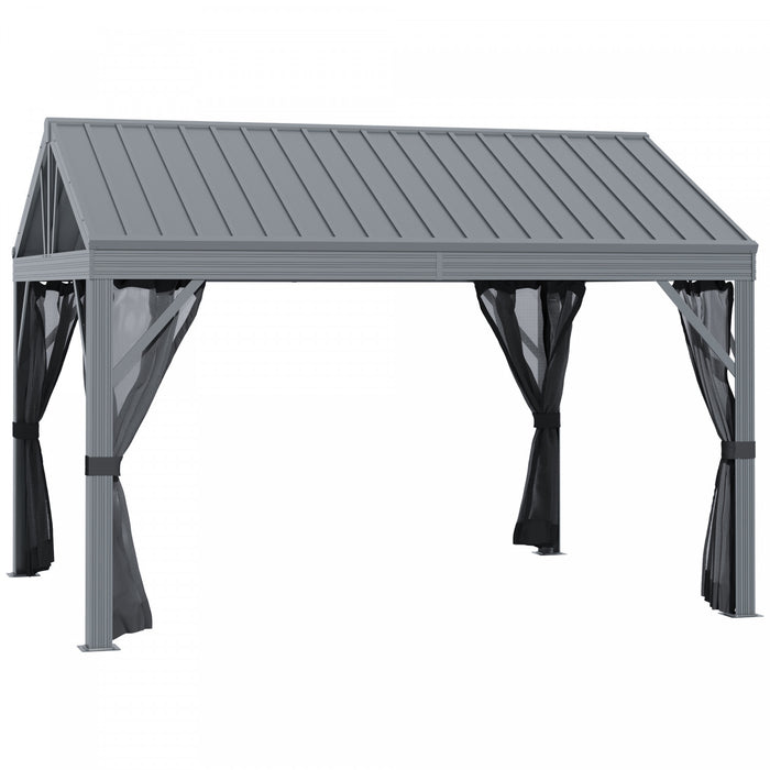 Outsunny 10' X 12' Hardtop Gazebo Canopy With Galvanized Steel Roof, Aluminum Frame, Permanent Pavilion Outdoor Gazebo With Netting For Patio, Garden, Backyard, Lawn, Deck, Lawn