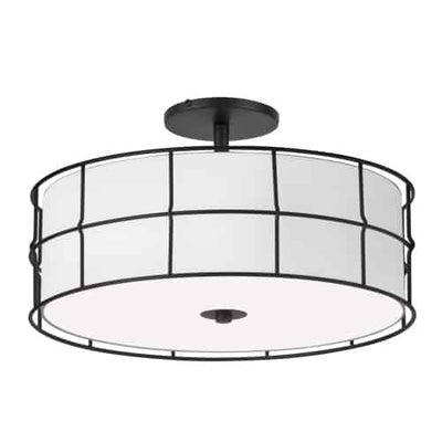 Dainolite Alcala 3 Light Semi-flush Mount Matte Black Finish White Shade Lamp|Plafonnier semi-affleuré Alcala de Dainolite avec abat-jour blanc, fini noir mat et 3 ampoules
