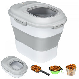 Pawhut Dog Food Storage Container, 11-55lb Collapsible Foldable Pet Cat Dog Food Storage Bin With Airtight Lids, Rolling Wheels, Cup, Bowl, Spoon