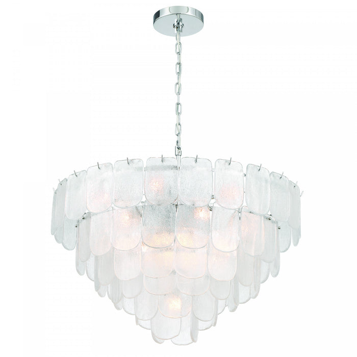 Bianca 19 Light Chandelier, Polished Nickel, Crystalline With Piastra Type Glassware