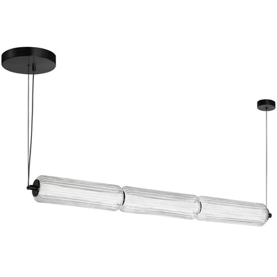 Dainolite Ramona LED Horizontal Pendant 30w Matte Black Clear Fluted Glass Lamp|Luminaire suspendu horizontal Ramona de Dainolite en verre cannelé transparent, avec fini noir mat et ampoule à DEL de 30 W