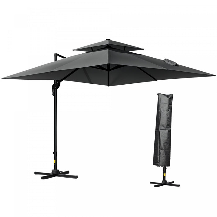 Outsunny 10' X 10' Cantilever Patio Umbrella, Charcoal Grey