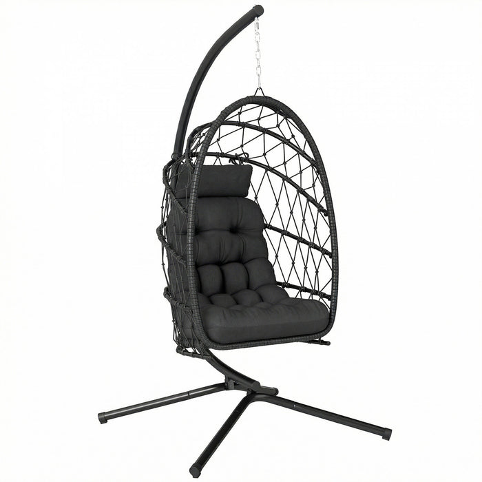 Outsunny Hanging Egg Chair with Stand, Foldable Swing Chair, Black