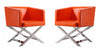 Hollywood Contemporary Vegan Leather Accent Armchair in Orange - Set of 2