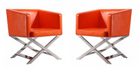 Hollywood Contemporary Vegan Leather Accent Armchair in Orange - Set of 2
