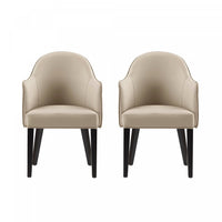 Hillman Modern Vegan Leather and Velvet Wood Armchair in Sand - Set of 2 
