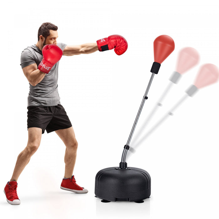 Costway Freestanding Punching Bag With Stand Boxing Gloves For Adult Kids Adjustable Red