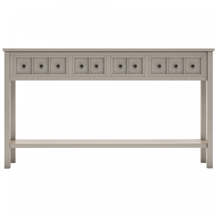 Michael Solid Wood Console Table For Entryway With Storage Drawers And Bottom Shelf - Grey