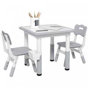 Qaba 3 Pieces Kids Table And Chair Set, Height Adjustable Toddler Table And Chair Set, Activity Table And Chair Set With Storage, For Playroom, Nursery, Classroom, Grey