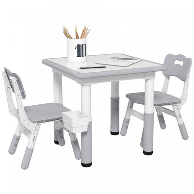 Qaba 3 Pieces Kids Table And Chair Set, Height Adjustable Toddler Table And Chair Set, Activity Tabl|Qaba Ensemble Table Et Chaises Pour Enfants, 3 Pcs, Table Et Chaises Reglables En Hauteur Avec Range