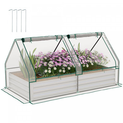 Outsunny 6' X 3' Raised Garden Bed With Small Greenhouse, Clear And Silver|Outsunny Lit De Jardin Sureleve 6' X 3' Avec Serre, Transparent Et Argente