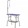 Pawhut 37\" Foldable Pet Grooming Table Dog Drying Table With Adjustable Arm Non-slip Rubber Tabletop Aluminium Alloy Edge Stainless Steel Bar Hanging Leash Purple