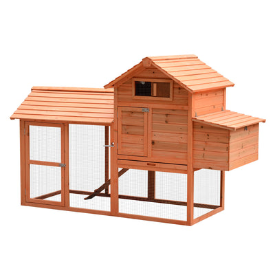 Pawhut 82" Deluxe Wooden Chicken Coop Poultry Habitats Large Rabbit Hutch Hen House Outdoor Cage Wit|Pawhut 82" Poulailler De Luxe En Bois Poulailler Lapin Clapier Cage A Volaille Stylo Cour Arriere Av
