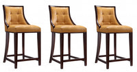 Fifth Avenue Traditional Wood Upholstered Counter Stool in Camel - Set of 3 