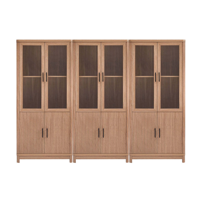 Jodie Mid-Century Modern 31\" Bookcase Cabinet in Maple (6-Shelf) - Set of 3
