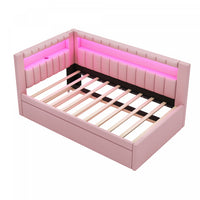 Lily Upholstered Platform Bed with LED and USB Ports,Pink Twin Bed 
