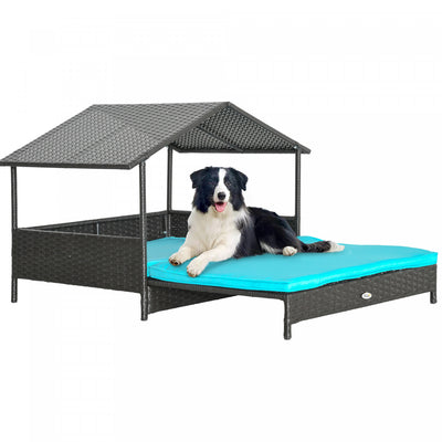 Pawhut Elevated Rattan Dog House Outdoor With Canopy, Extendable Wicker Dog Bed With Water-resistant|Pawhut Niche Pour Chien En Rotin Extensible Pour Exterieur Et Interieur Avec Toit, Lit Sureleve En O