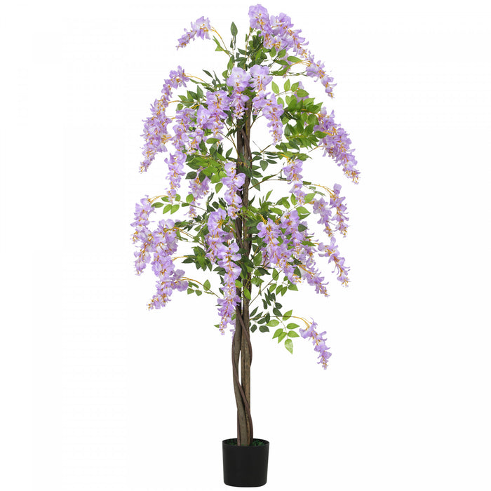 HOMCOM 5.9FT Artificial Wisteria Tree with Natural Wood Purple