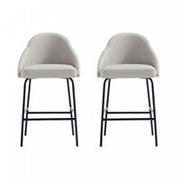 Gracie Modern Metal Upholstered Counter Stool in Stone Gray and Black - Set of 2