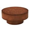 Sage 31.5 Inch Modern Round Burl Veneer Coffee Table with Drum Pedestal Base, Brown | Table basse ronde moderne Sage 31,5 pouces avec finition placage bois et base cylindrique, brun