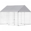 Pawhut Outdoor Dog Kennel With Roof, Heavy Duty Galvanized Steel Dog Run Chain Link W/ Waterproof Uv-resistant Cover, Safety Lockable Latch System, 9.2' X 7.5' X 7.2'