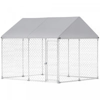 Pawhut Outdoor Dog Kennel With Roof, Heavy Duty Galvanized Steel Dog Run Chain Link W/ Waterproof Uv-resistant Cover, Safety Lockable Latch System, 9.2' X 7.5' X 7.2'