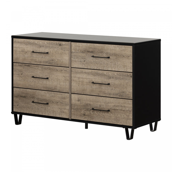 Arlen 6-drawer Dresser - Weathered Oak And Matte Black 