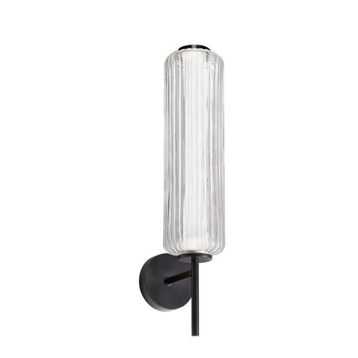 Dainolite Ramona LED Wall Sconce 10w Matte Black Clear Fluted Glass Lamp