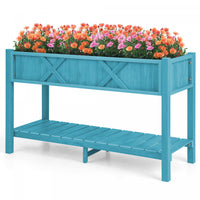 Costway Hips Raised Garden Bed Poly Wood Elevated Planter Box With Legs, Storage Shelf Blue