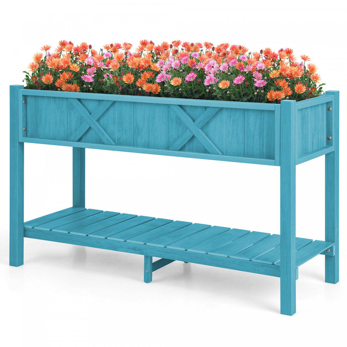 Costway Hips Raised Garden Bed Poly Wood Elevated Planter Box With Legs, Storage Shelf Blue