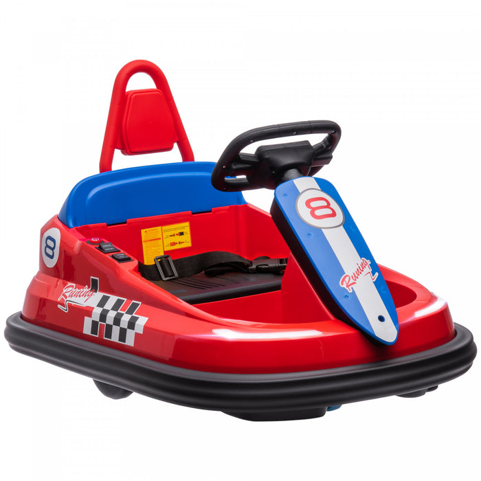 Aosom Kids Bumper Car, 6v 360° Rotation Electric Powered Ride-On Car, Twin Motors Battery Powered Toy With Music, Horn And Lights, Safety Belt, For Boys And Girls Aged 18-48 Months - Red