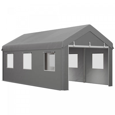 Outsunny 10' X 20' Carport, Heavy Duty Carport With 6 Window And 2 Doors|Outsunny 10' X 20' Carport, Abri De Voiture Avec 6 Fenetres Et 2 Portes