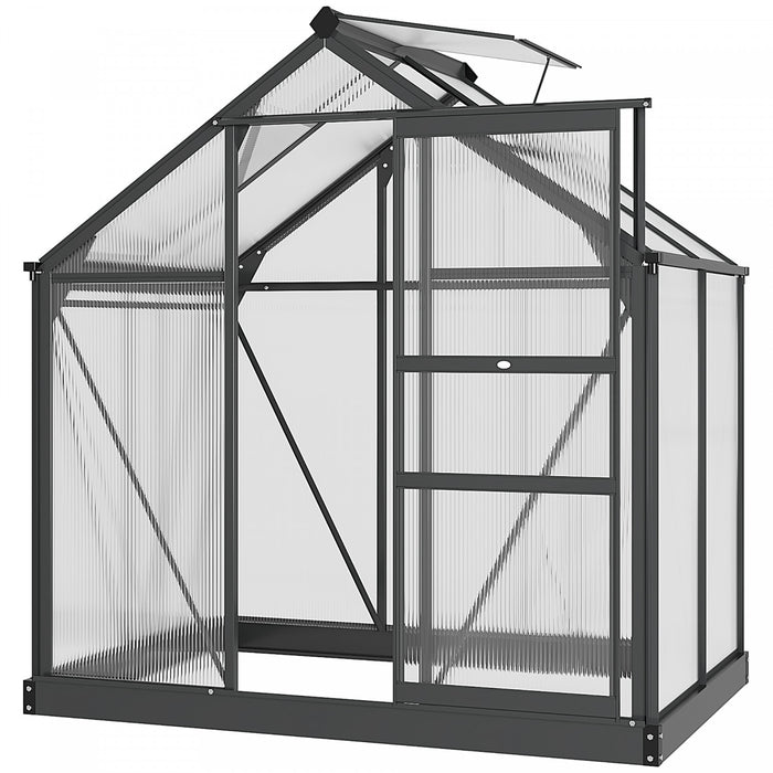 Outsunny 6' X 4' Clear Polycarbonate Greenhouse Walk-in Green House Garden Plants Grow Galvanized Base Aluminum Frame With Rain Gutter, Vent And Sliding Door, Grey