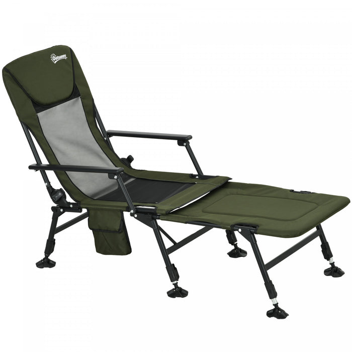 Outsunny Folding Fishing Bed Chair With Reclining Back Footrest Dark Green