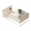 Ethan High-Gloss 35.4\" Long Coffee Table with Glass and LED Effect,White