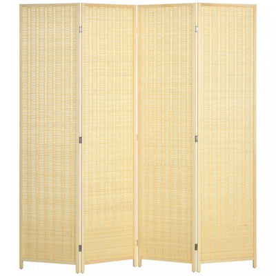 Homcom 6 Ft 4 Panel Room Divider Screens With Hand Woven Bamboo|Homcom Ecrans De Separation De Piece 6' 4 Anneaux Avec Bambou Tisse