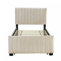 Ethan Space-Saving Velvet Upholstered Platform Bed with Trundle,Twin Size,Beige Twin Bed 