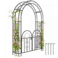 Outsunny 7.4ft Steel Garden Arch With Gate, Garden Arbor Trellis, Black
