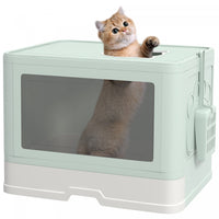 PawHut Foldable Cat Litter Box with Lid, Front Enter & Top Exit Kitten Litter Box Fully Enclosed, Pull-Out Drawer Type Large Cat Toilet with Scoop, Self-Groomer for Kitties, Green
