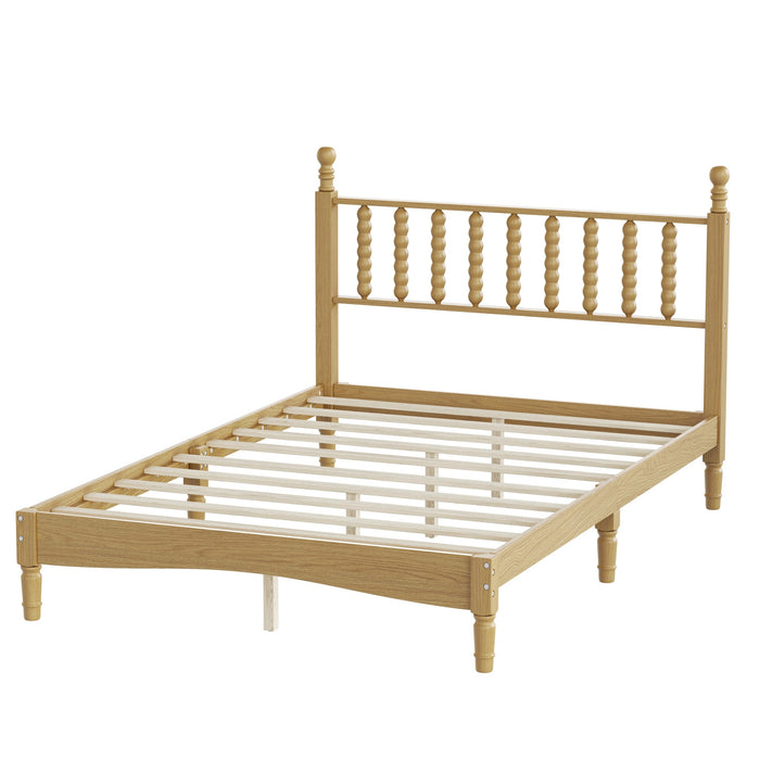 Oliver Retro Wood Platform Bed with Gourd Shaped Headboard and Sturdy Wooden Slat Support,Full Size,Natural Full Bed