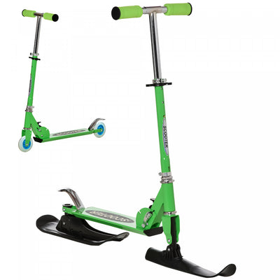 Qaba Snow Scooter, 2 In 1 Design Adjustable Height Scooter Snow Sled For Kids Aged Over 7 Years Old,|Qaba Trottinette Convertible Toutes Saisons 2-en-1 Neige Sol Avec Roues Et Patins (vert)