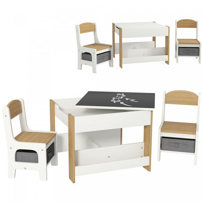 Qaba 3 Piece Kids Table And Chair Set, 2 In 1 Toddler Table And Chair Set With Reversible Tabletop, |Qaba Ensemble Table Et Chaises 3 Pieces Pour Enfants, Ensemble Table Et Chaises 2 En 1 Avec Plateau