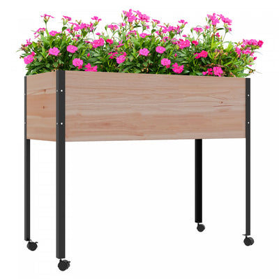 Outsunny Wooden Raised Garden Bed With Wheels, Elevated Planter Box With Metal Legs, Drainage Holes |Outsunny Jardin Sureleve En Bois Avec Roues, Jardiniere Surelevee Avec Pieds En Metal, Trous De Drai