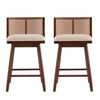 Talia Wooden Counter Height Bar Stool Set of 2 with Rattan Backrest,Walnut | Talia – Lot de 2 tabourets de bar de hauteur comptoir en bois avec dossier en rotin, finition noyer