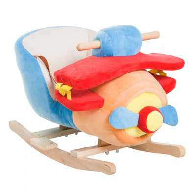 Qaba Kids Wooden Plush Ride-on Rocking Plane Chair Toy For Toddler Boy&girl With Nursery Rhyme|Qaba Siege A Bascule En Bois Pour Enfants Avec Comptine, Avion