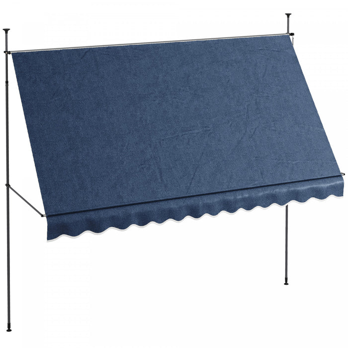 Outsunny 11.5' X 4' Manual Retractable Awning, Non-screw Freestanding Patio Sun Shade Shelter With Support Stand And Uv-resistant Fabric For Window, Door Porch, Deck, Blue